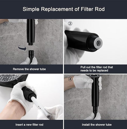 Black Filter Magnetic Shower Head with Handheld | High Pressure 9 setting Handheld Shower Head,Magnetic Bracket,59 Inches Stainless Steel Shower Hose,Filter Element