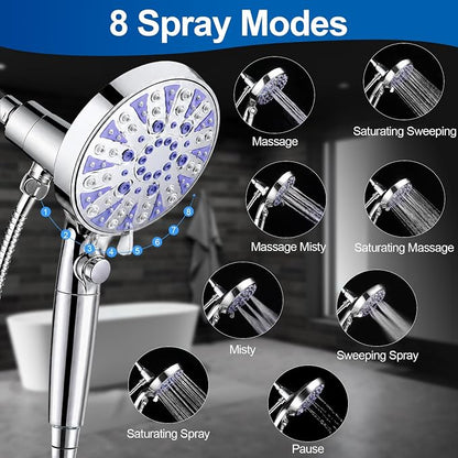 Magnetic Filtered 9-Mode Handheld Shower Head with Extra Top Spot Spray | Detachable High Pressure Showerhead with ON/OFF Pause Switch, 15-Stage Water Softener Filters for Hard Water