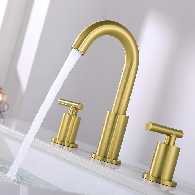 Brushed Gold Bathroom Faucet, 8 inch Widespread Bathroom Sink Faucet 3 Hole with Drain and Hose, Gold Bathroom Faucet CH2183BG