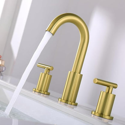 Brushed Gold Bathroom Faucet, 8 inch Widespread Bathroom Sink Faucet 3 Hole with Drain and Hose, Gold Bathroom Faucet CH2183BG