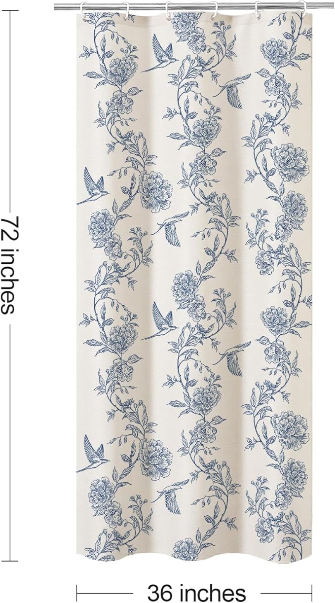 MitoVilla Small Stall Shower Curtain Set 36 x 72, Narrow Half Cotton Floral Hummingbird Cottagecore Spring Shower Curtains for Bathroom, Modern Country Bathroom Décor