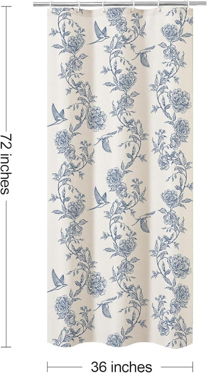 MitoVilla Small Stall Shower Curtain Set 36 x 72, Narrow Half Cotton Floral Hummingbird Cottagecore Spring Shower Curtains for Bathroom, Modern Country Bathroom Décor