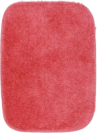 Garland Rug Traditional Nylon Washable Pink Hibiscus 2 Bath Rugs (17" X 24", 21" X 34") - Soft, Absorbent, and Stylish for Your Bathroom