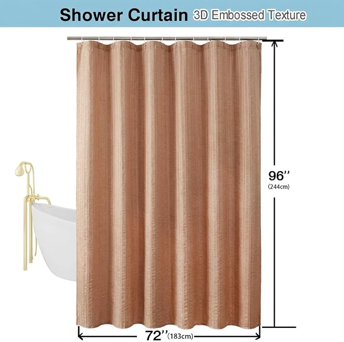 Aiyufeng Moga Extra Long Coral Shower Curtain 96 Inch Long, Embossed Texture Fabric Bathroom Shower Curtain, Large Hotel Bath Curtain with 12 Holes, 72Wx96H, Coral