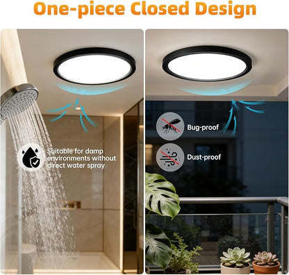 15.8Inch 2Pack LED Flush Mount Ceiling Light 5CCT,ETL Listed,Dimmable Black | Hardwired 5CCT Selectable 2700K-5000K,30W 3400LM Dimmable Round Flat Panel Light Fixture for Living/Bedroom,Porch&Indoor