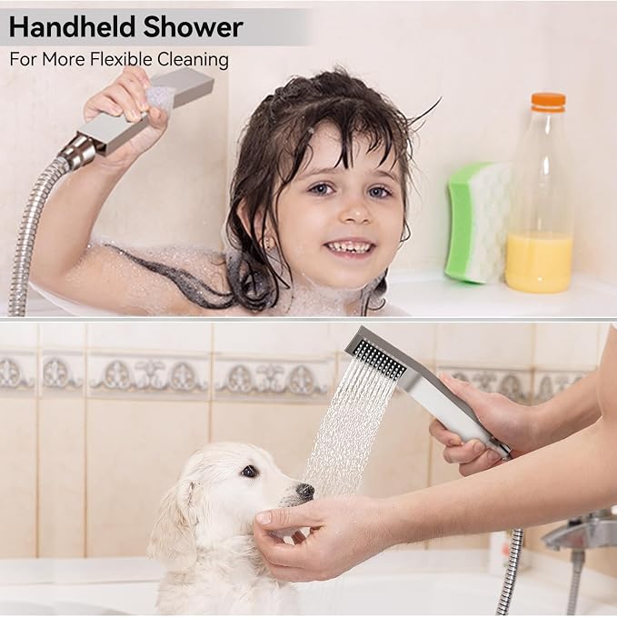 Shower System Shower Faucet Set, STARBATH 12"+6" Ceiling Mount Rain Shower Head and Handheld Spray for Two Person, Rainfall Shower System with Diverter Valve and Trim Kit Complete,Brushed Nickel