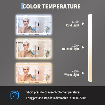 GarveeHome 50x28 LED Bathroom Mirror with Lights, Dimmable, Anti-Fog, Backlit + Front Lit, Smart Bathroom Vanity Mirror for Wall, Memory Function, Shatter-Proof (Horizontal/Vertical)