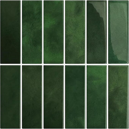 Dark Green Peel and Stick Backsplach Tile, 12"x12" Back Splash Stick on Tiles for Kitchen, Bathroom, 10 Sheets