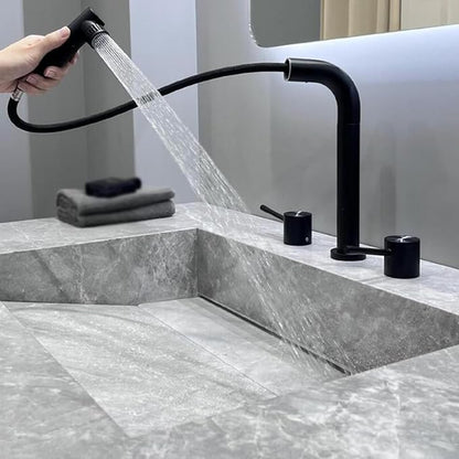3 Hole Basin Faucets Pull Out Basin Mixer Faucet Brass-Black