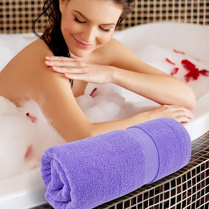 Cleanbear Soft Bath Towels Set of 2, Cotton, 55" x 27" Lavender & Turquoise | Thick & Highly Absorbent Shower Towels for Body Drying, Bathroom, Guest Bathroom, Gym, Pool