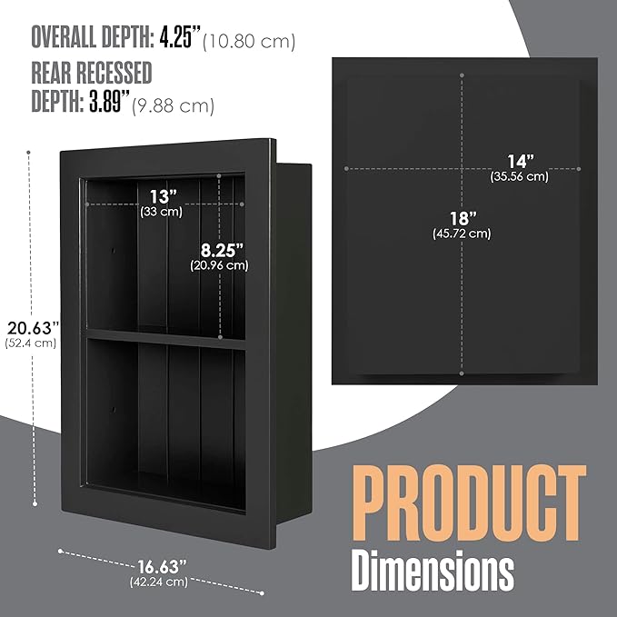 Houseables Recessed Medicine Cabinet, Recessed Wall Niche, in Wall Medicine Cabinet, Bathroom Niche, Insert for Drywall, Between Studs Shelf Replacement, Without Mirror, No Mirror, 14x18 ID, 16x20 OD