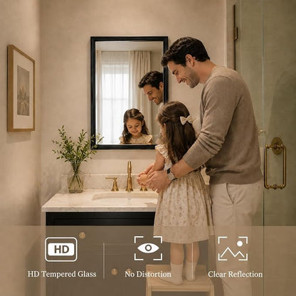 22x30 Inch Matte Black Bathroom Mirror for Over Sink | Curved Aluminum Frame Rectangular Vanity Mirror, HD Tempered Glass, Rust-Resistant Wall Mirror for Bedroom & Entryway