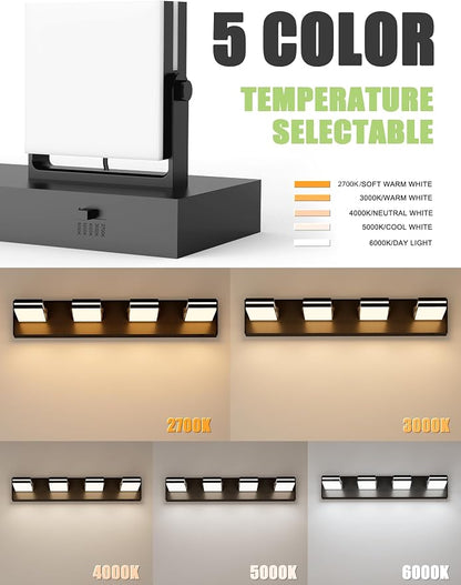 VOLISUN 4 Light Bathroom Vanity Light, 27.16 inch Dimmable Bathroom Light Fixtures Over Mirror, 5 Color Temperatures, 180°Rotatable Head, Black LED Vanity Lights for Bathrooms-ETL Certificated