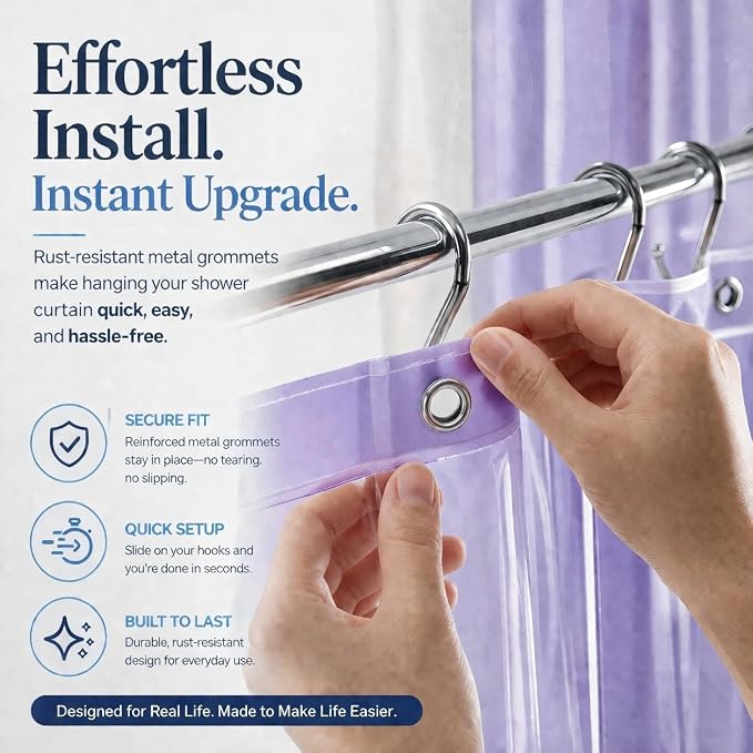 EHZNZIE Purple Shower Curtain Liner 72x72, PEVA Waterproof Bath Curtain, No Chemical Smell, 3 Weighted Magnets, Durable with Rustproof Metal Grommets