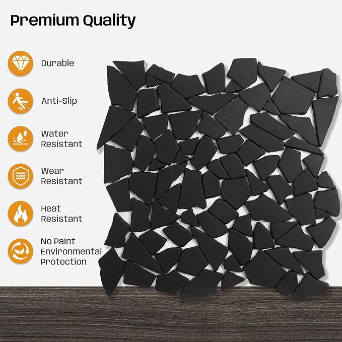 Pebble Tile for Shower Floor, Black Geometric Pebble Mosaic Backsplash for Kitchen Bathroom Wall and Floor Tile and Outdoor Areas, 5 Sheets