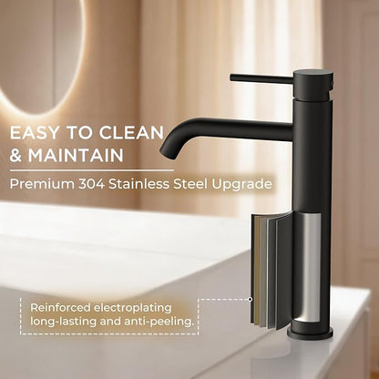 FORIOUS Vessel Sink Faucets Single Handle, Black Tall Bathroom Faucet | for 1 Hole Vessel Sink Only, Modern Faucet with Pop up Drain, for Basin Bowl Vanity Lavatory Residential/Commercial Use