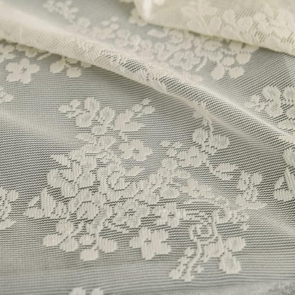 Ivory Lace Shower Curtain 72x72, Vintage Shabby Chic with Attached Valance | Fancy Shower Curtain with Scalloped, Flower Lace, Light-Filtering for Luxury Elegant Shabby Chic Bathrooms Light Beige