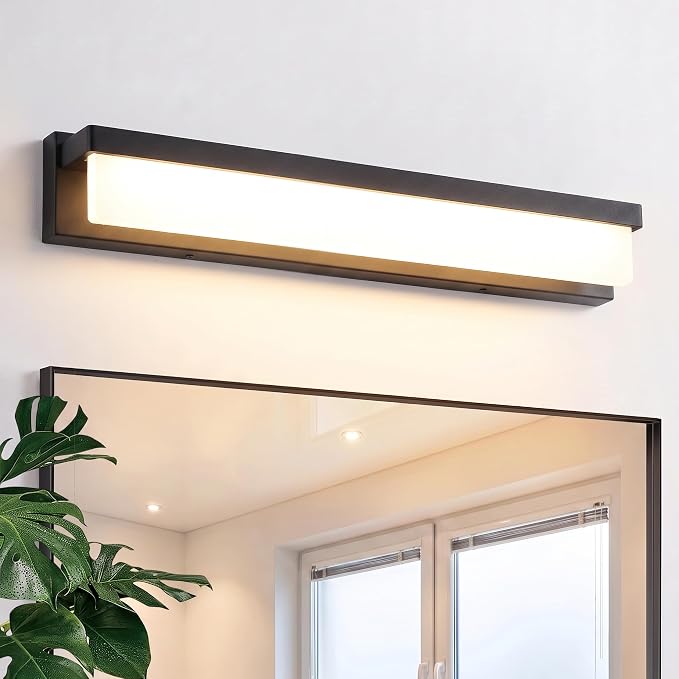 URSOLA LED Bathroom Vanity Light Fixture Over Mirror 24.4 inch Modern Rectangle Black Matte Metal Lighting Bar 4000K Daylight Wall Sconce (Black)