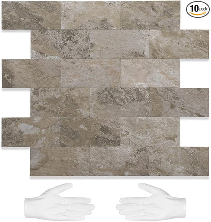 STICKGOO 10-Sheet Subway Tile Peel and Stick Backsplash, Rust Slate | Stick on Kitchen Backsplash, Waterproof, Self Adhesive PVC Wall Tiles for Kitchen, Bathroom, Fireplace