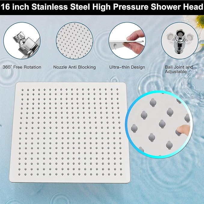 Midanya Shower Faucet Set,Wall Mount Shower System with Square Rain Shower Head and Hand Sprayer, Rough-in Valve Body and Trim Kit Included,16 Inch,Polish Chrome