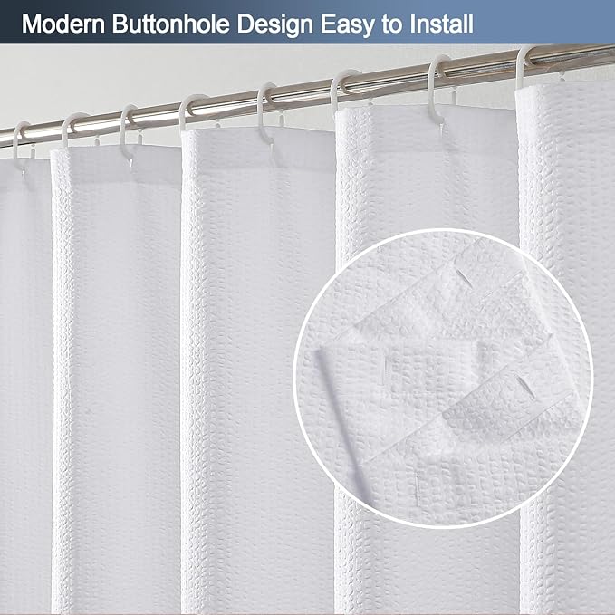 OWENIE White Shower Curtain for Bathroom 72 Inches Long, 3D Embossed Textured Fabric Farmhouse Shower Curtain Soft Cloth, Water Repellent, Machine Washable, Hotel Style, 60" W x 72" L, White