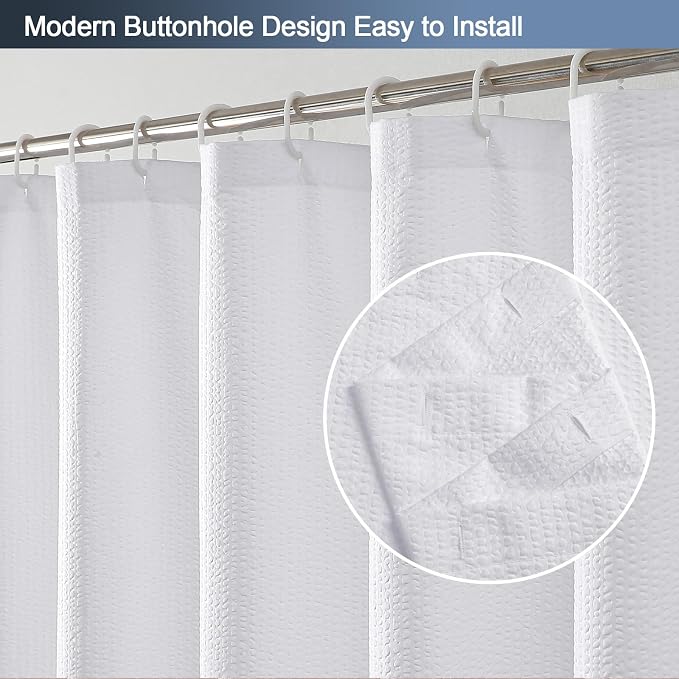 White Shower Curtain for Bathroom 72x72 Inch, 3D Embossed Textured Waffle Fabric Shower Curtains, Soft Hotel Farmhouse Style, Water Repellent, Machine Washable, White, 72" W x 72" L