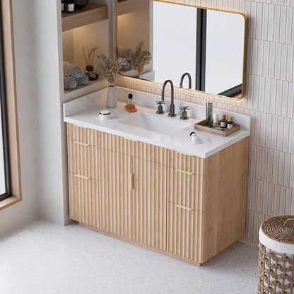 48 inch Bathroom Vanity with Sink and Countertop,Solid Wood, 1.5 inch Carrara White Quartz Bath Vanity, 2 Soft Closing Doors,4 Dovetail Drawers,3 Tilt Drawer