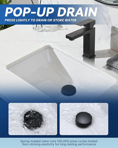 ARCORA Bathroom Sink Drain with Overflow 2 Pack, Matte Black Pop Up Drain Stopper Vanity Vessel Sink Clicker Drain Stopper