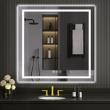 LOAAO 40"X40" LED Bathroom Mirror with Lights, UL Listed | Anti-Fog, Dimmable, 3 Color Temperature, Backlit + Front Lit, Memory Function, Tempered Glass
