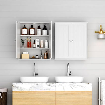 Shintenchi Bathroom Wall Medicine Cabinet, Storage Organizer, 2 Pcs, White | Bathroom Storage Organizer Cupboard, with 2 Magnet Door and 3-Tier Shelves, Space Saving, Easy to Assemble & Clean
