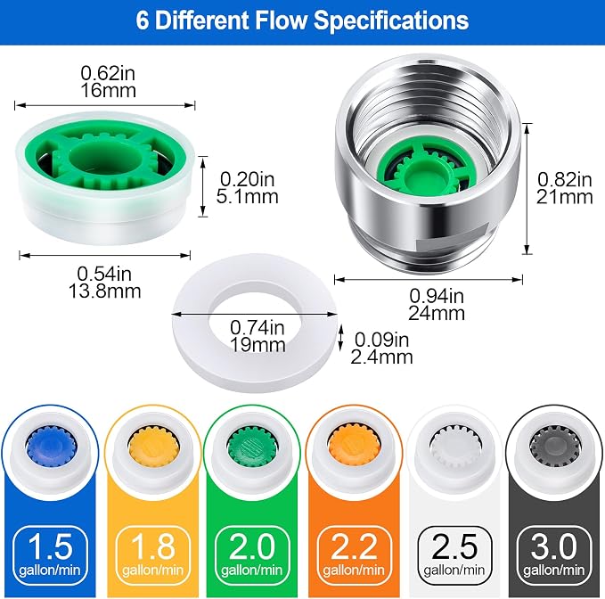PAGOW 10 Shower Flow Reducer Limiter Set, gpm 1.5/1.8/2.0/2.2/2.5/3.0 | 6Pcs Shower Head Flow Restrictor, 2Pcs Washers, 2Pcs 1/2" Restrictor Valves, Water Flow Saver Adapter Set for Handheld Shower