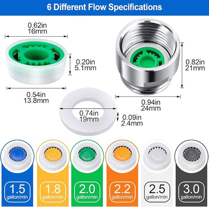 PAGOW 10 Shower Flow Reducer Limiter Set, gpm 1.5/1.8/2.0/2.2/2.5/3.0 | 6Pcs Shower Head Flow Restrictor, 2Pcs Washers, 2Pcs 1/2" Restrictor Valves, Water Flow Saver Adapter Set for Handheld Shower