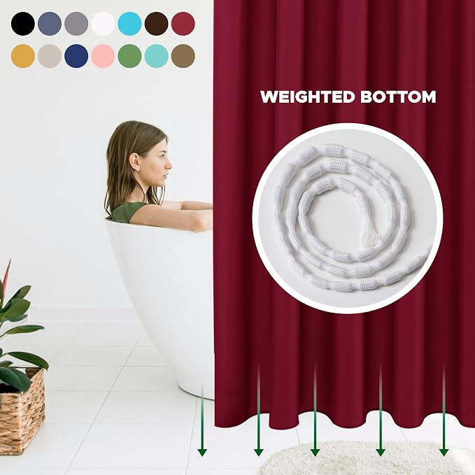 Fabric Shower Curtain Liner 72x84-Burgundy Extra Long Shower Liners | Hotel Quality Water Resistant Machine Washable Shower Liner-Cloth Polyester Light Weight High Ceilings Bathroom Curtain Liner