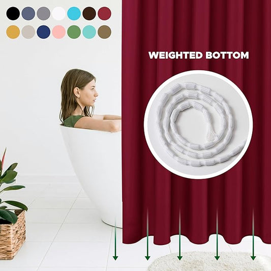 Biscaynebay Quality Fabric Shower Curtain Liners 72 Inch by 72 Inch, Burgundy Water Resistant Bathroom Curtains Rust Resistant Grommets & Weighted Bottom Hem Machine Washable