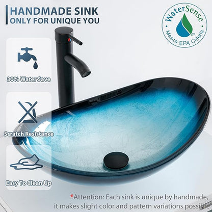 eclife 72" Modern Bathroom Vanity Sink Combo Freestanding Cabinet with Small Side Cabinet, Blue Boat Glass Vessel Sink, Water Save Faucet, Drain (Gray+A29BU)