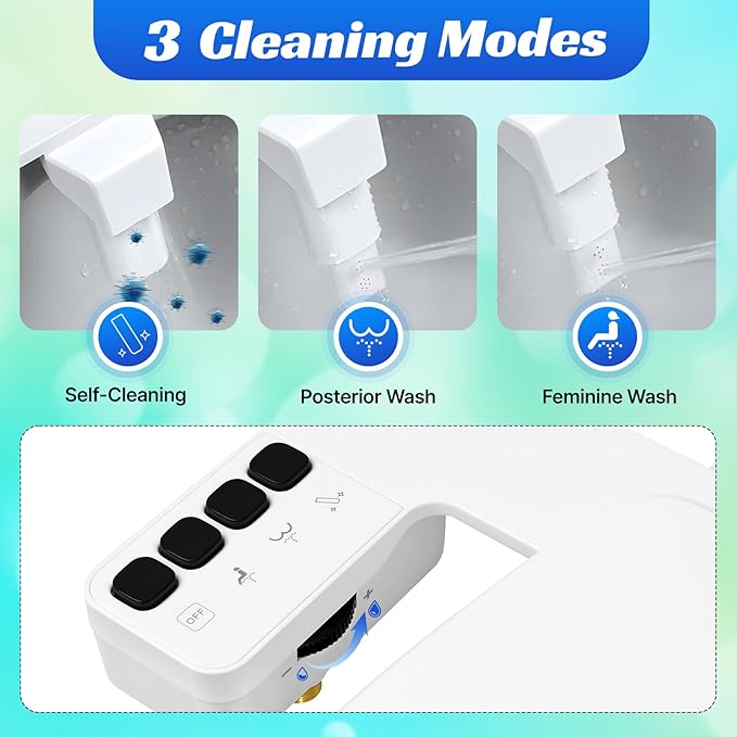Bidet Attachment for Toilet,0.23 Inch Ultra-Thin Non-Electric Bidet,Knob Control for Water Flow On/Off, Adjustable Water Pressure,Foldable Dual Self-Cleaning Nozzles (Only Cold Water)