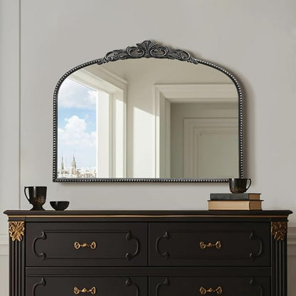 Micasso Vintage Black Arched Mirror: 32"x24" Baroque Antique Vanity Mirror | Traditional Ornate French Decorative Wall Mirror for Bedroom/Bathroom/Entryway/Hallway/Dresser/Mantel/Nightstand/Over Sink