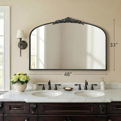 Micasso Large Vintage Black Mirror: 48"x33" Baroque Antique Wall Mirror | Traditional Ornate French Decorative Arched Mirror for Bedroom/Bathroom/Fireplace/Entryway/Hallway/Living Room/Dining Room