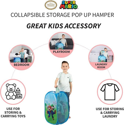 Franco Kids Room Collapsible Storage Bin Pop Up Hamper, One Size, Super Mario