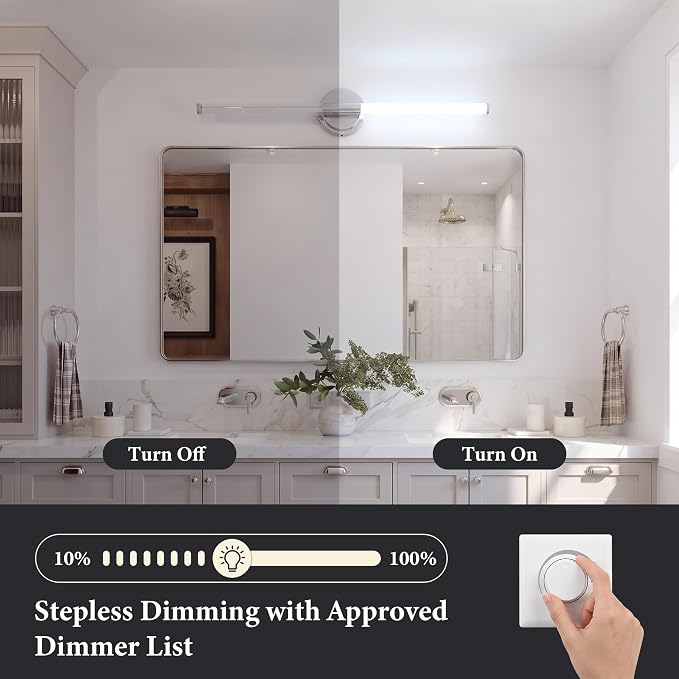 URSOLA 32" Modern LED Bathroom Light Fixtures, Chrome 3CCT Dimmable Bathroom Vanity Light Over Mirror, Bathroom Vanity Bath Bar Lights with 360° Removable Acrylic Light Tube