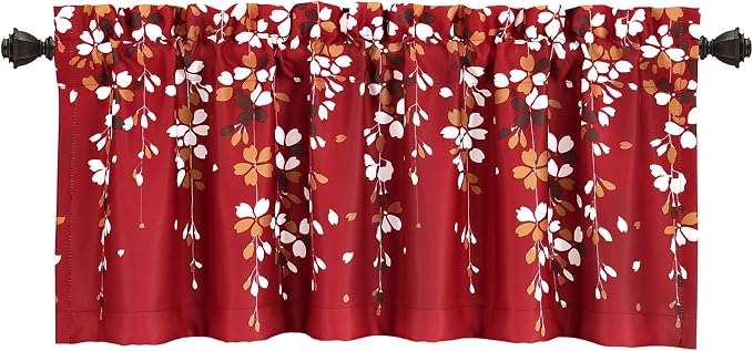 Lush Decor Valance Weeping Flower Light Filtering Window Curtain, Red