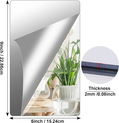 JUNEBRUSHS 8 Pack Self Adhesive Acrylic Mirror, 6X 9 Inch Mirror Tiles | Flexible Plastic Sheets Wall Stickers,2MM Thick Mirrors,Frameless Small Mirrors