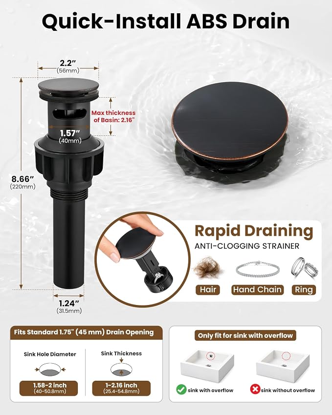 gotonovo 3 Hole 8’’ Widespread Bathroom Sink Faucet Oil Rubbed Bronze | Vintage Bathroom Faucet,2 Cross Handle,6-16’’ Sink,Vanity,Basin,RV,Farmhouse,SUS304,24’’ cUPC Hose Pop Up Drain,Deck Mount