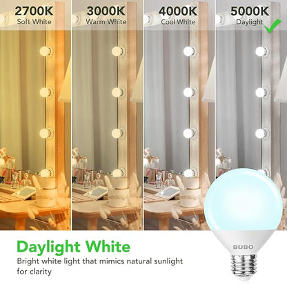 BUBO Globe Light Bulbs 60 Watt Equivalent, Vanity Light Bulbs for Bathroom Over Mirror, Daylight White 5000K Round Light Bulbs, G25 LED Light Bulbs 800LM, E26 Medium Base, 7W, Non-Dimmable, 10 Pack