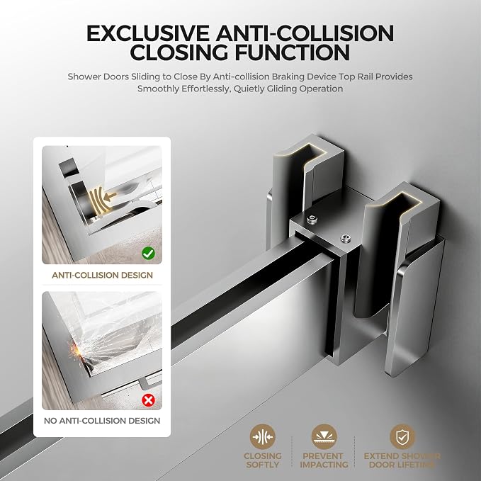 Frameless Stainless Steel Sliding Shower Door, 44-48" W x 76" H - 5/16" (8mm) Thick Tempered Glass Rust-Proof Glass Shower Door with Dual Tracks in Brushed Nickel