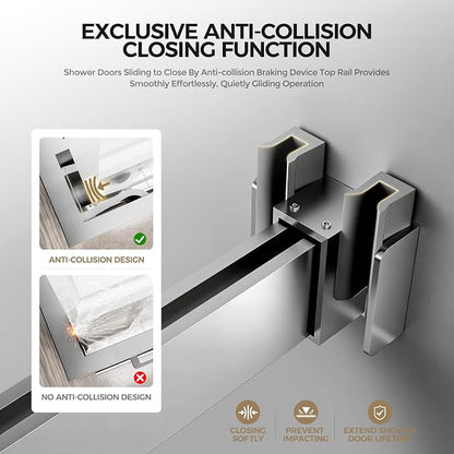 Frameless Stainless Steel Sliding Shower Door, 44-48" W x 76" H - 5/16" (8mm) Thick Tempered Glass Rust-Proof Glass Shower Door with Dual Tracks in Brushed Nickel
