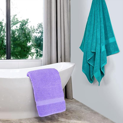 Cleanbear Soft Bath Towels Set of 2, Cotton, 55" x 27" Lavender & Turquoise | Thick & Highly Absorbent Shower Towels for Body Drying, Bathroom, Guest Bathroom, Gym, Pool