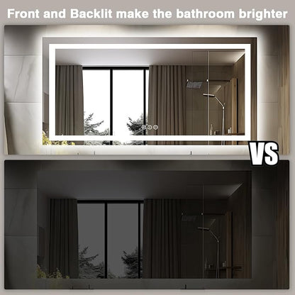 EchosLife 60"x28" LED Bathroom Mirrors for Wall | Backlit + Front Lit, Anti-Fog, Stepless Dimmable, 3 Colors, Memory, Tempered Glass, UL Listed, Horizontal/Vertical
