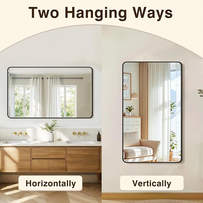 Vanity Bathroom Mirror, 50”x30” Black Bathroom Mirror for Over Sink | HD Tempered Glass, Anti-Rust Frame, Vertical or Horizontal, Wall Mirrors for Bathroom Sink, Living Room, Entryway, Bedroom