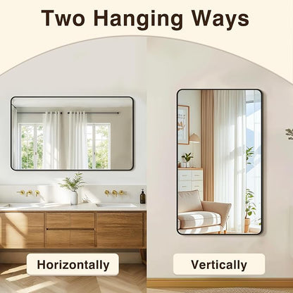 Vanity Bathroom Mirror, 50”x30” Black Bathroom Mirror for Over Sink | HD Tempered Glass, Anti-Rust Frame, Vertical or Horizontal, Wall Mirrors for Bathroom Sink, Living Room, Entryway, Bedroom